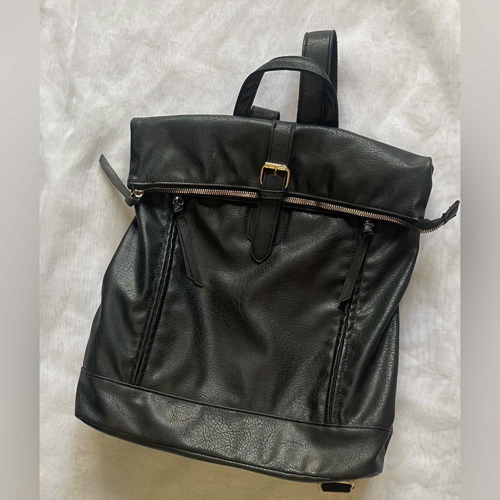 Black‎ Backpack with Fold-Over Flap and Top Handle